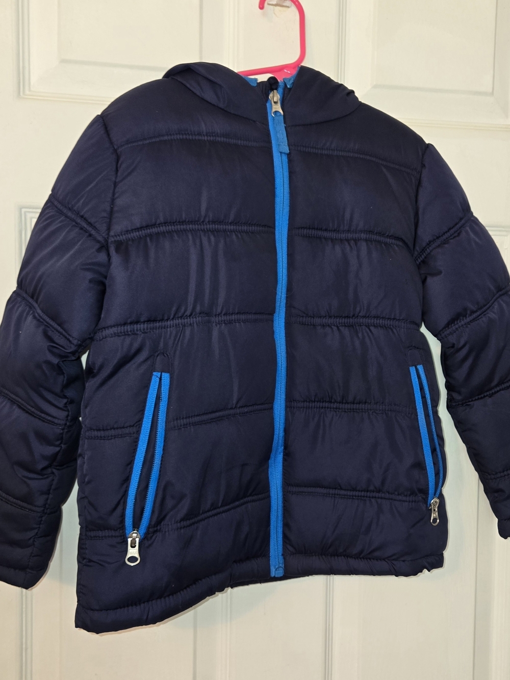 Faded Glory Navy Puffer Jacket with Bright Blue Trim SZ XS/4-5